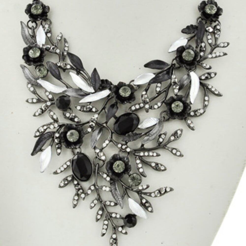 Black & Grey Rhinestone Statement Necklace & Earring Set - Picture 3 of 3